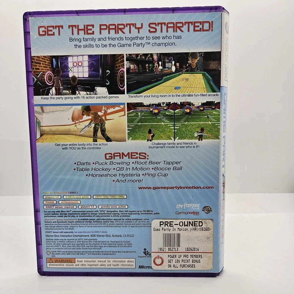 Game Party In Motion Xbox‎ 360 Kinect CIB Complete WB Games Purple Case